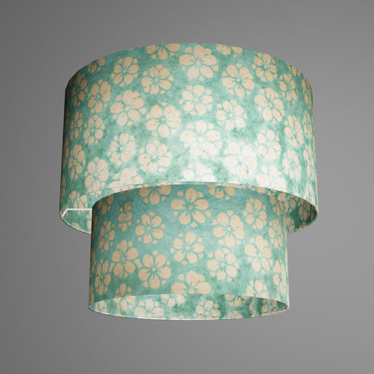 2 Tier Lamp Shade - P80 - Batik Star Flower Sea Foam, 40cm x 20cm & 30cm x 15cm