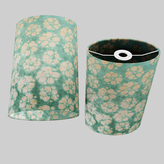 Oval Lamp Shade - P80 ~ Batik Star Flower Sea Foam, 20cm(w) x 30cm(h) x 13cm(d)