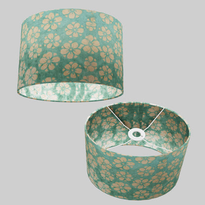 Oval Lamp Shade - P80 ~ Batik Star Flower Sea Foam, 30cm(w) x 20cm(h) x 22cm(d)