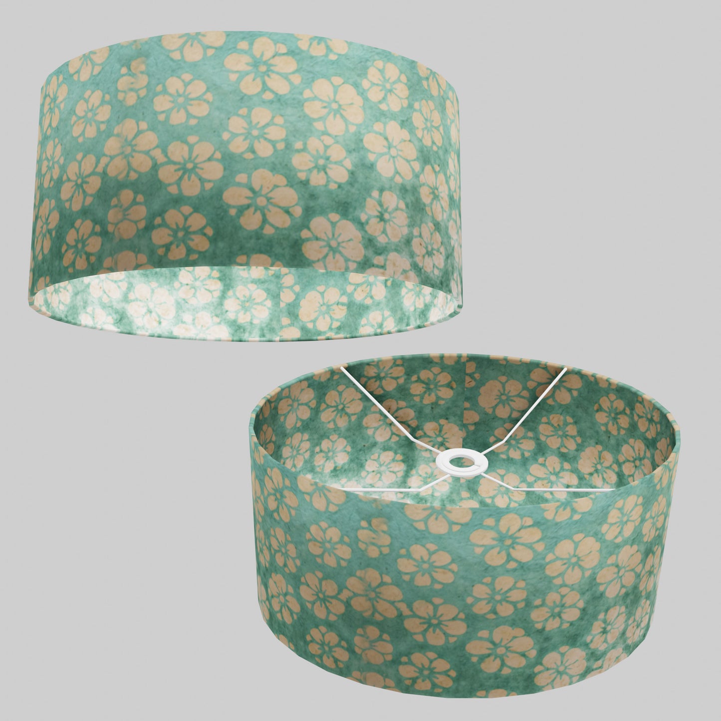 Oval Lamp Shade - P80 ~ Batik Star Flower Sea Foam, 40cm(w) x 20cm(h) x 30cm(d)