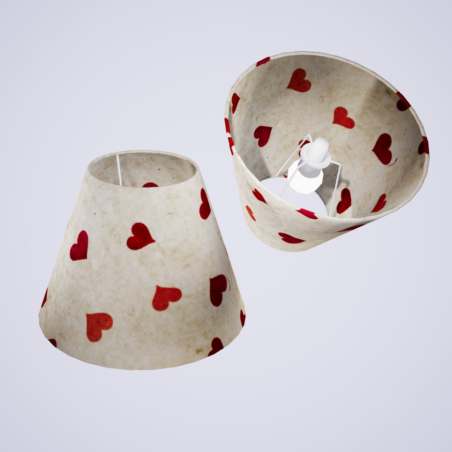 Conical Lamp Shade P82 - Hearts on Lokta Paper, 15cm(top) x 30cm(bottom) x 22cm(height)