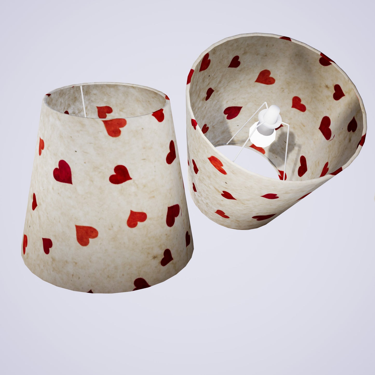 Conical Lamp Shade P82 - Hearts on Lokta Paper, 23cm(top) x 35cm(bottom) x 31cm(height)