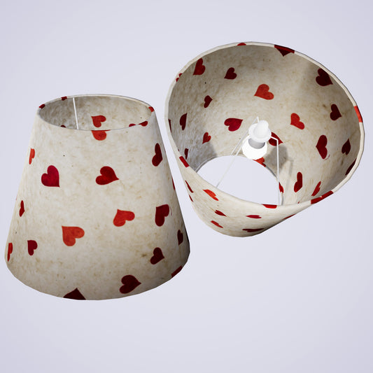 Conical Lamp Shade P82 - Hearts on Lokta Paper, 23cm(top) x 40cm(bottom) x 31cm(height)