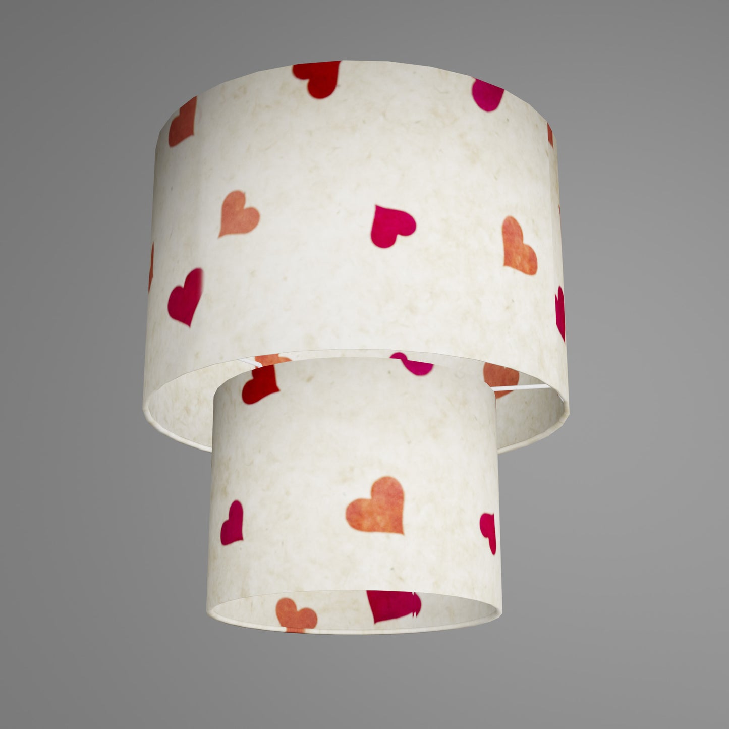 2 Tier Lamp Shade - P82 - Hearts on Lokta Paper, 30cm x 20cm & 20cm x 15cm