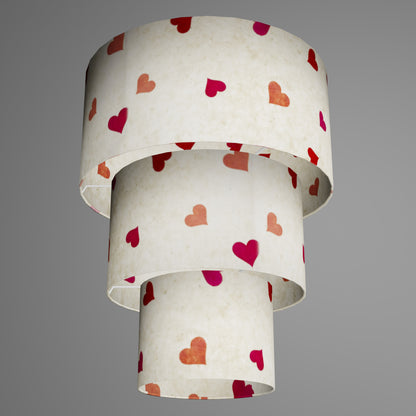 3 Tier Lamp Shade - P82 - Hearts on Lokta Paper, 40cm x 20cm, 30cm x 17.5cm & 20cm x 15cm