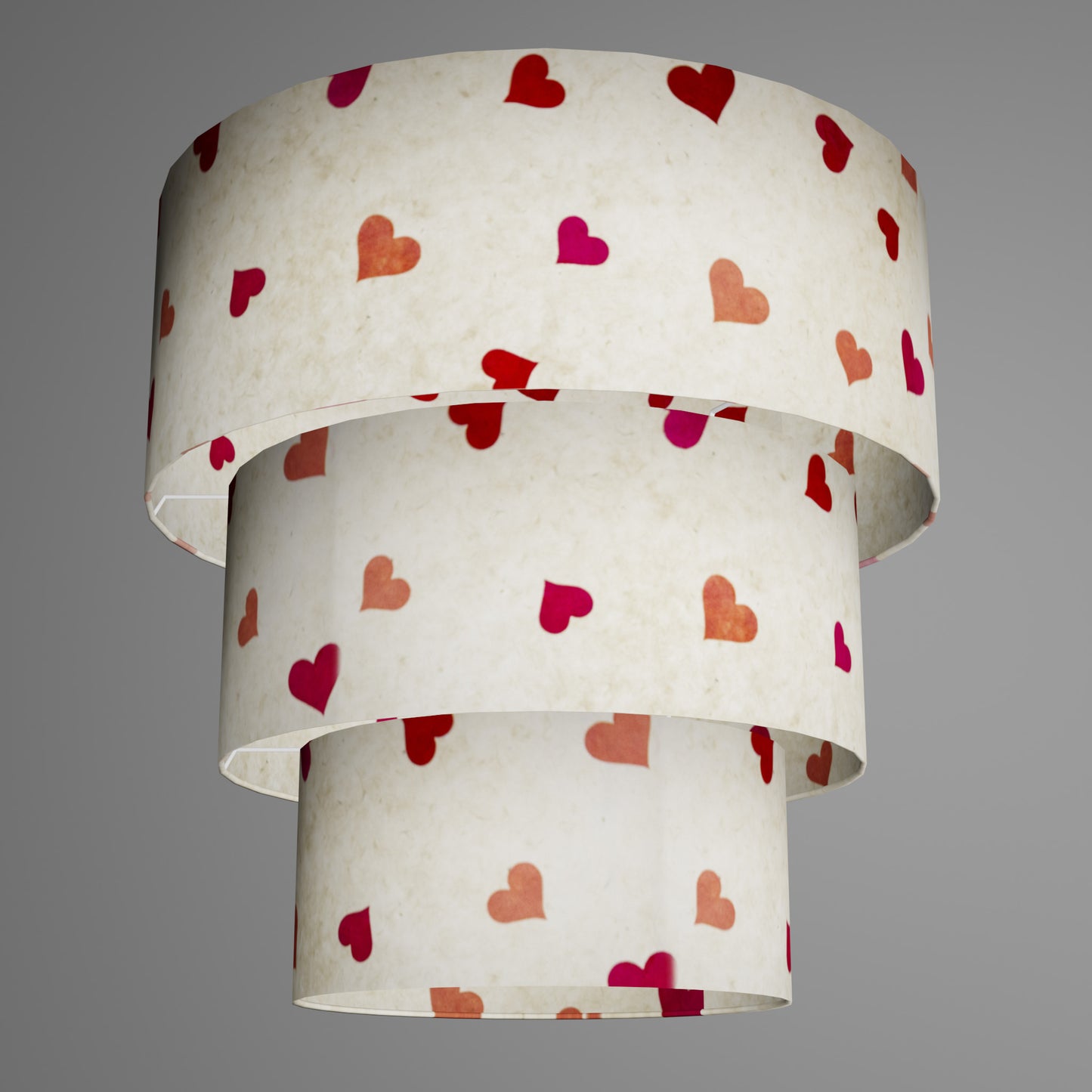 3 Tier Lamp Shade - P82 - Hearts on Lokta Paper, 50cm x 20cm, 40cm x 17.5cm & 30cm x 15cm
