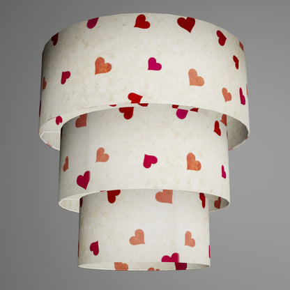 3 Tier Lamp Shade - P82 - Hearts on Lokta Paper, 50cm x 20cm, 40cm x 17.5cm & 30cm x 15cm