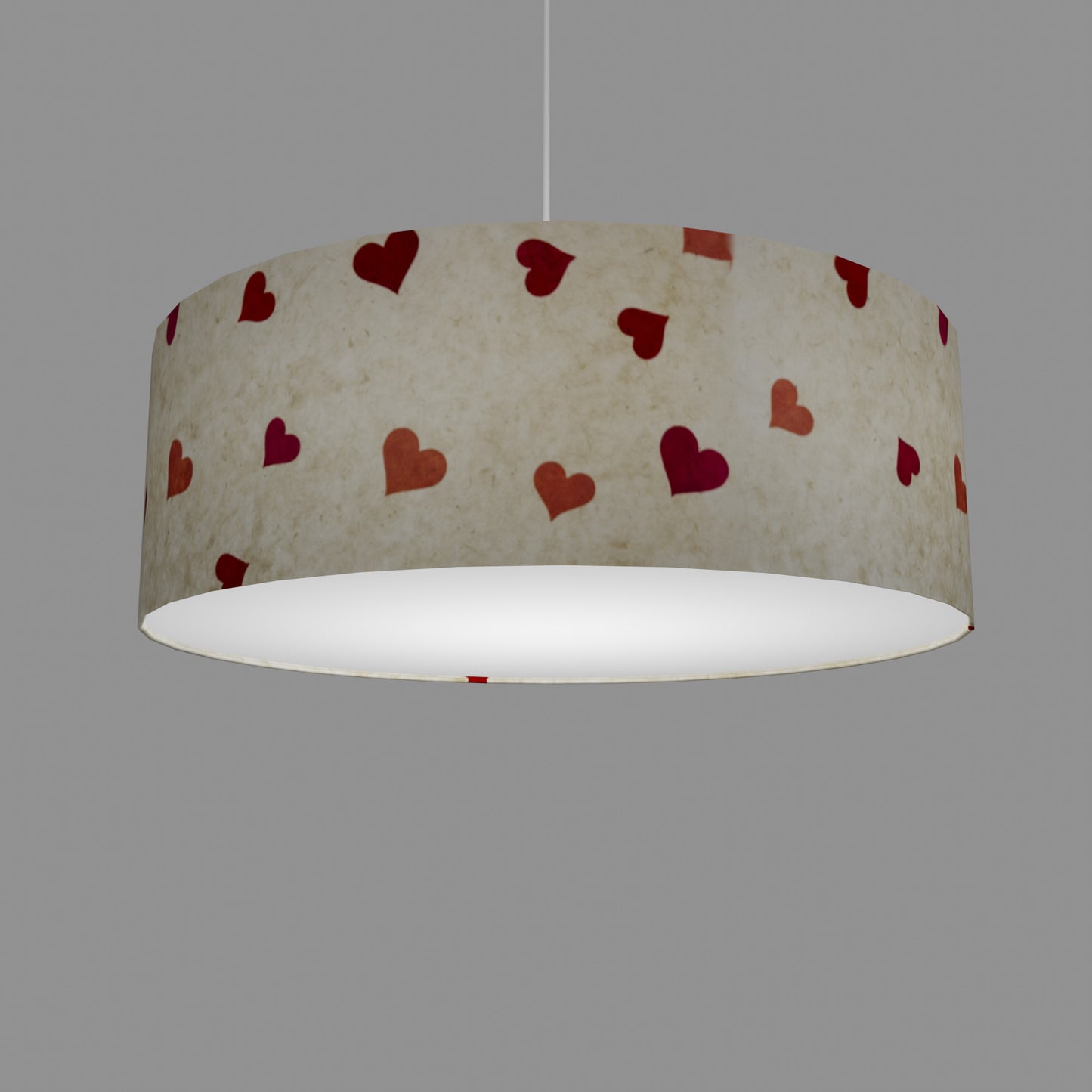Drum Lamp Shade - P82 - Hearts on Lokta Paper, 60cm(d) x 20cm(h)