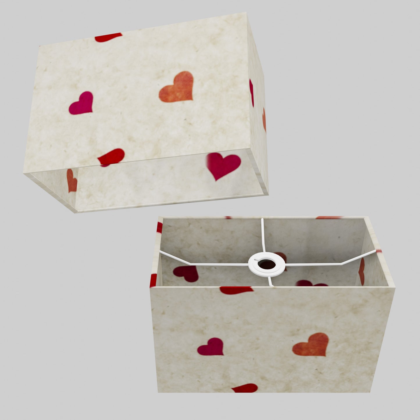 Rectangle Lamp Shade - P82 ~ Hearts on Lokta Paper, 30cm(w) x 20cm(h) x 15cm(d)