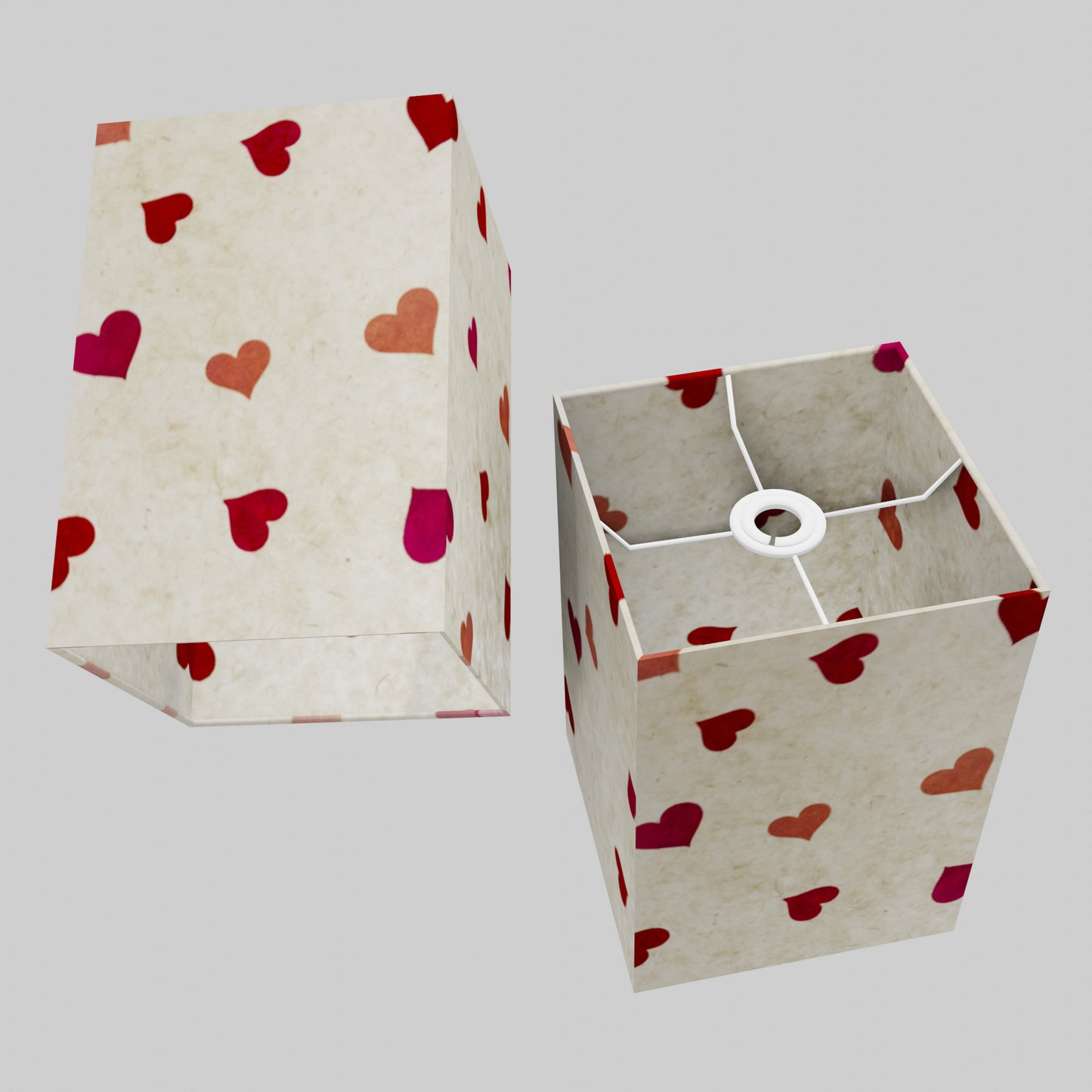 Square Lamp Shade - P82 ~ Hearts on Lokta Paper, 20cm(w) x 30cm(h) x 20cm(d)