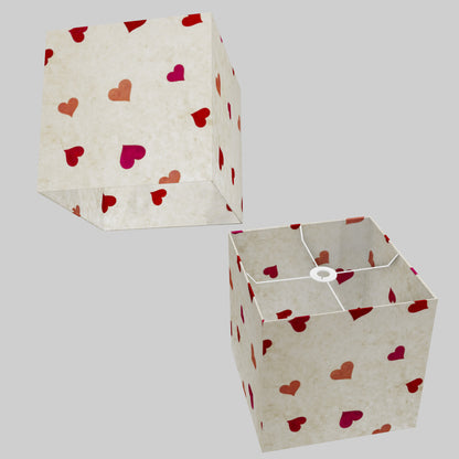 Square Lamp Shade - P82 ~ Hearts on Lokta Paper, 30cm(w) x 30cm(h) x 30cm(d)