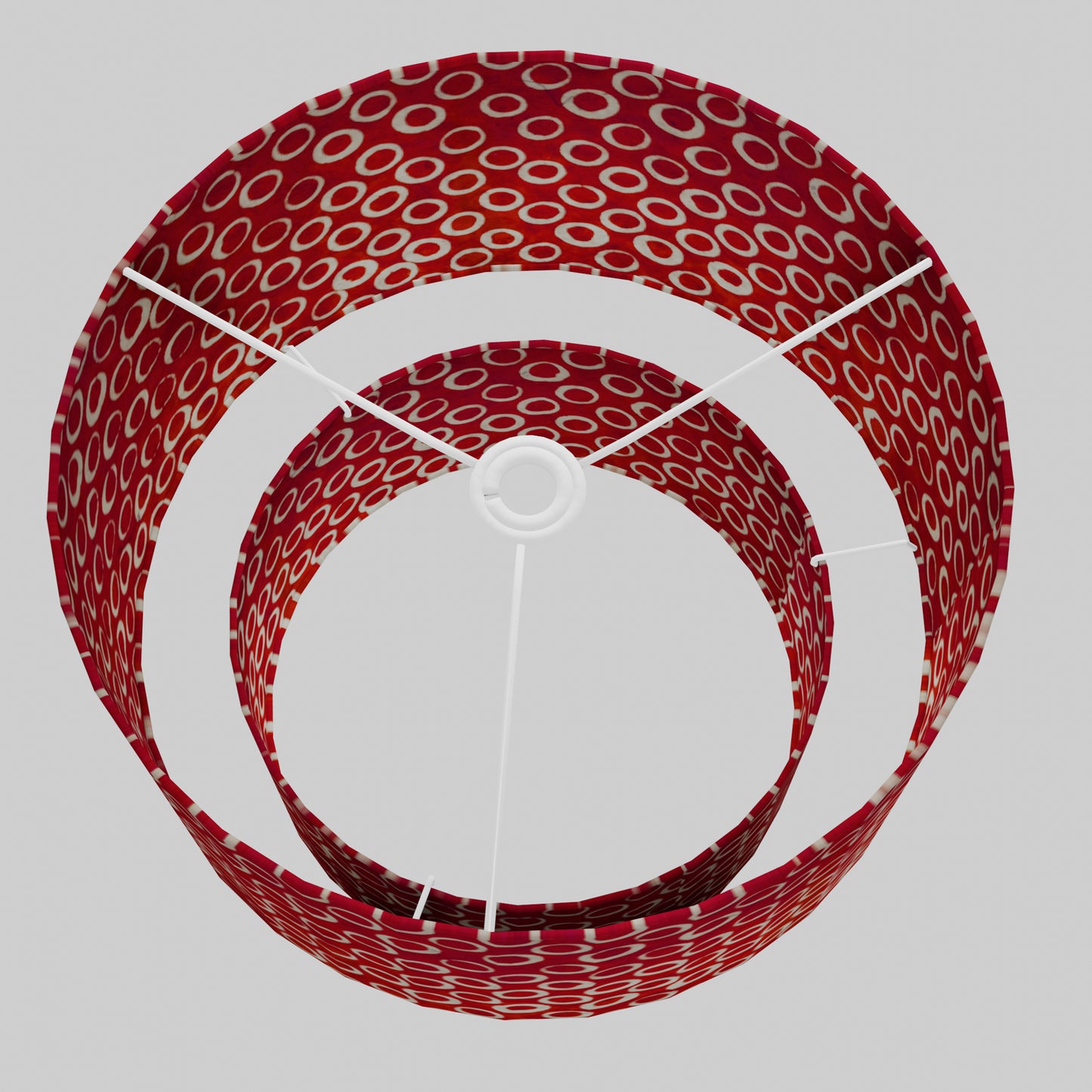 2 Tier Lamp Shade - P83 - Batik Red Circles, 40cm x 20cm & 30cm x 15cm