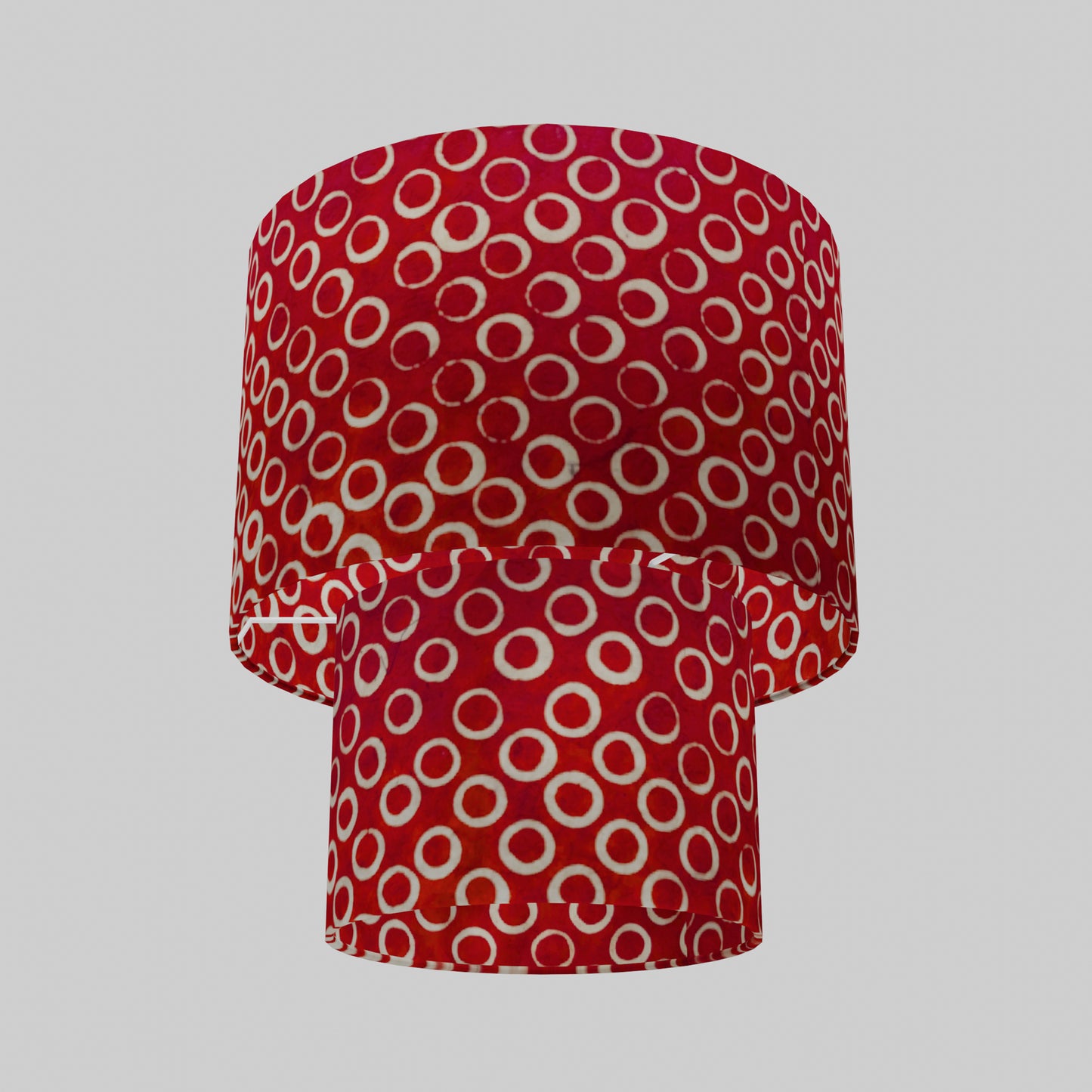 2 Tier Lamp Shade - P83 - Batik Red Circles, 30cm x 20cm & 20cm x 15cm