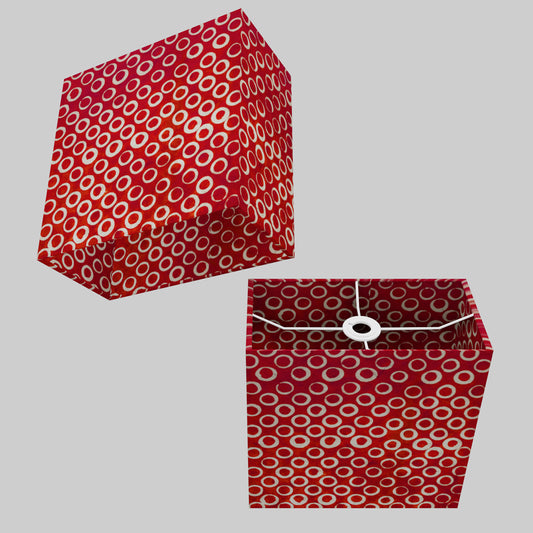 Rectangle Lamp Shade - P83 ~ Batik Red Circles, 30cm(w) x 30cm(h) x 15cm(d)