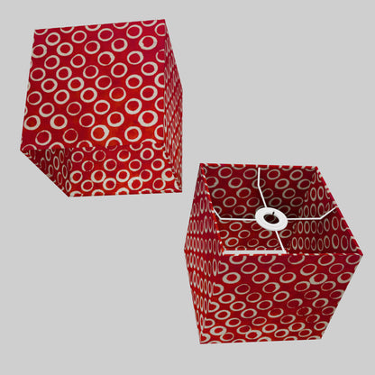 Square Lamp Shade - P83 ~ Batik Red Circles, 20cm(w) x 20cm(h) x 20cm(d)