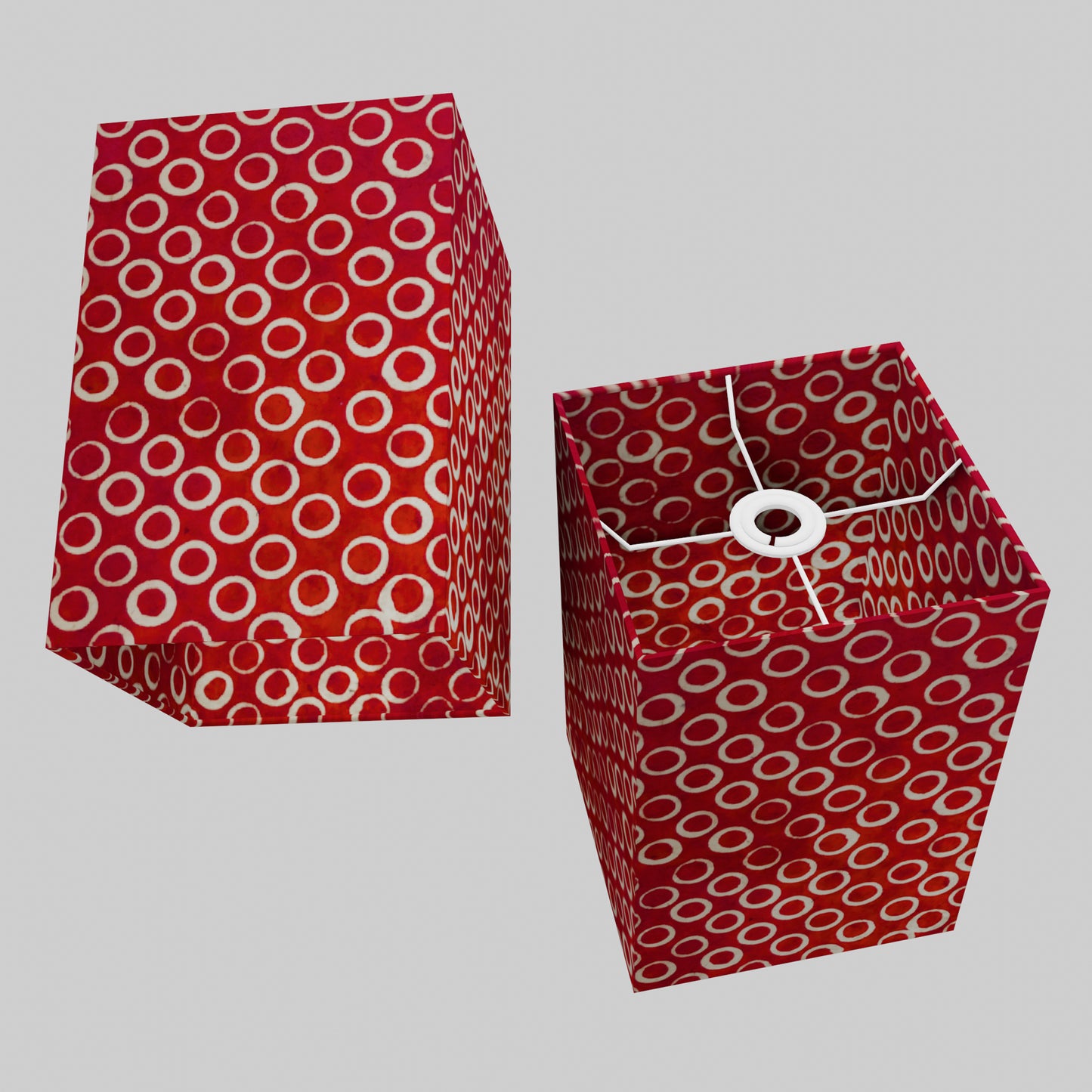 Square Lamp Shade - P83 ~ Batik Red Circles, 20cm(w) x 30cm(h) x 20cm(d)