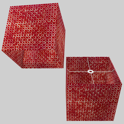 Square Lamp Shade - P83 ~ Batik Red Circles, 40cm(w) x 40cm(h) x 40cm(d)