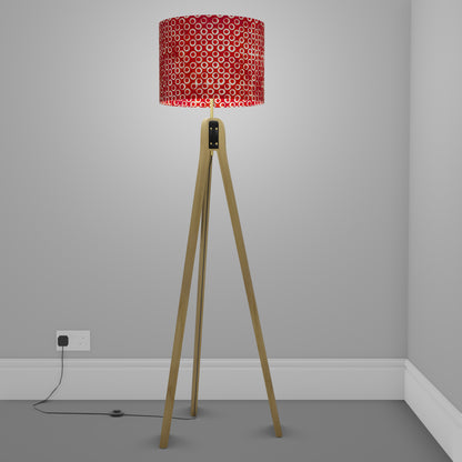 Oak Tripod Floor Lamp - P83 ~ Batik Red Circles