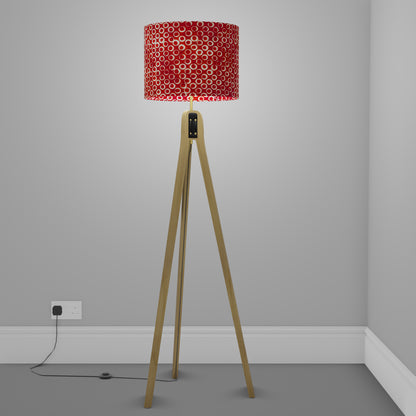 Oak Tripod Floor Lamp - P83 ~ Batik Red Circles