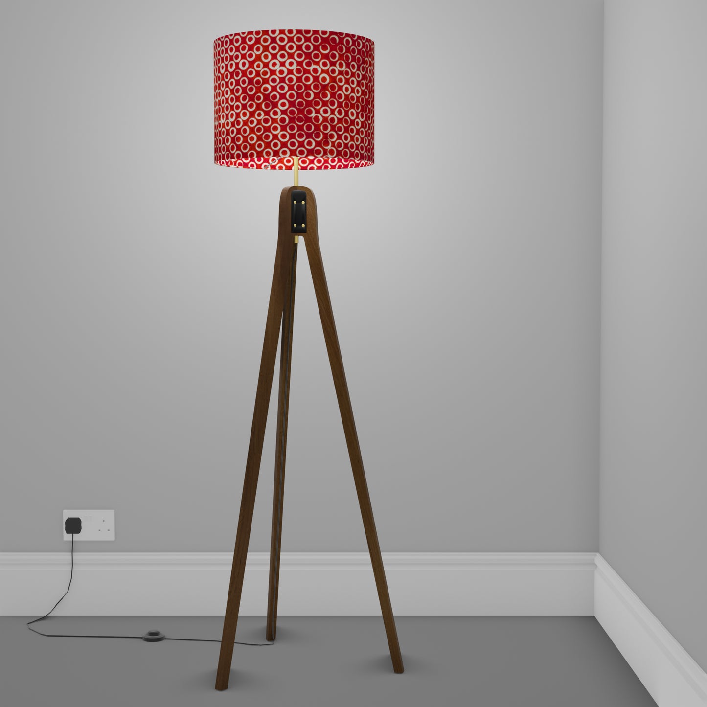 Sapele Tripod Floor Lamp - P83 ~ Batik Red Circles