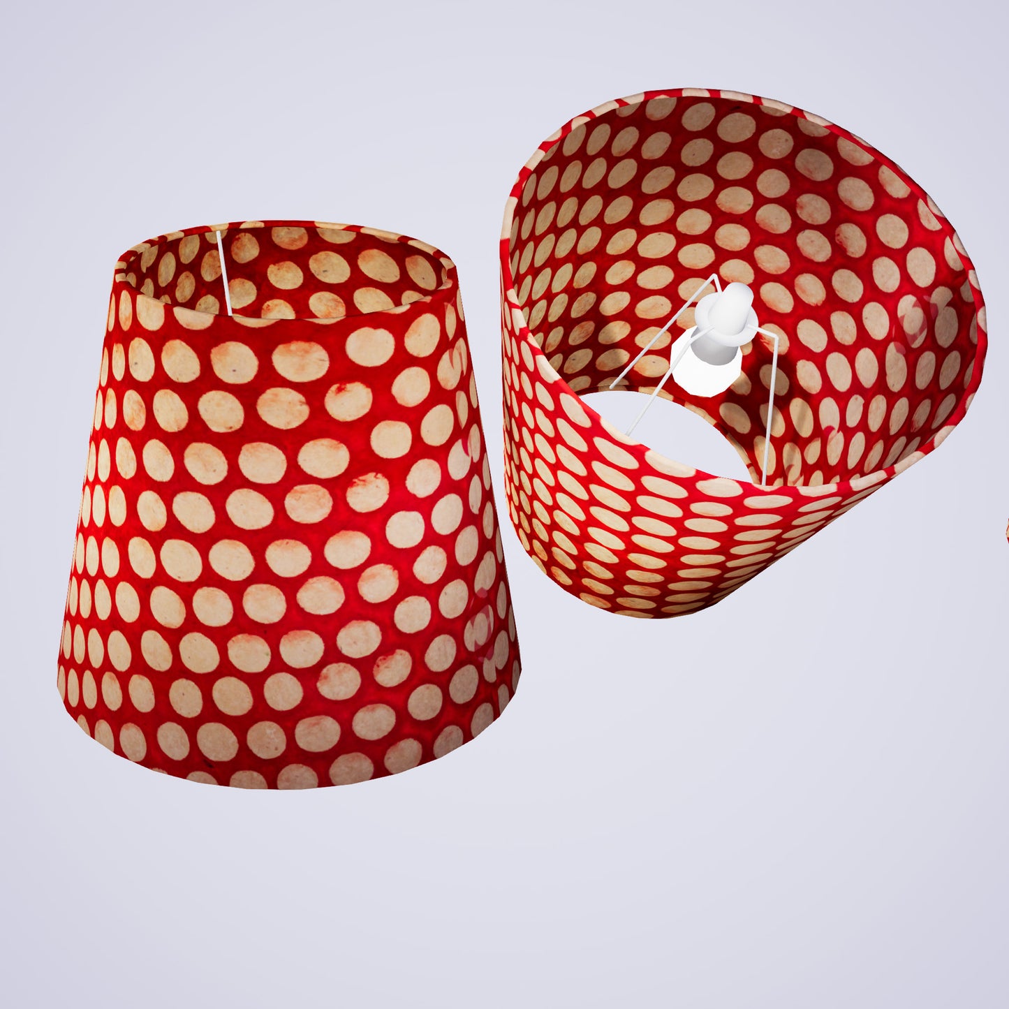Conical Lamp Shade P84 - Batik Dots on Red, 23cm(top) x 35cm(bottom) x 31cm(height)
