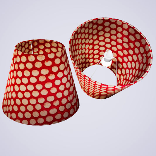 Conical Lamp Shade P84 - Batik Dots on Red, 23cm(top) x 40cm(bottom) x 31cm(height)