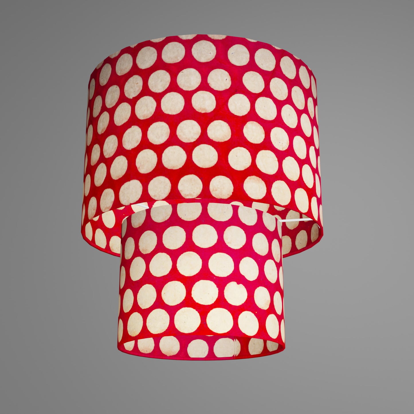 2 Tier Lamp Shade - P84 - Batik Dots on Red, 30cm x 20cm & 20cm x 15cm