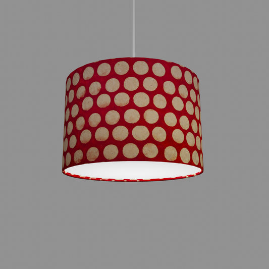 Drum Lamp Shade - P84 ~ Batik Dots on Red, 30cm(d) x 20cm(h)