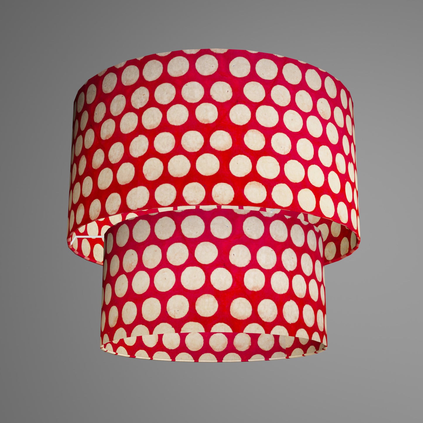 2 Tier Lamp Shade - P84 - Batik Dots on Red, 40cm x 20cm & 30cm x 15cm