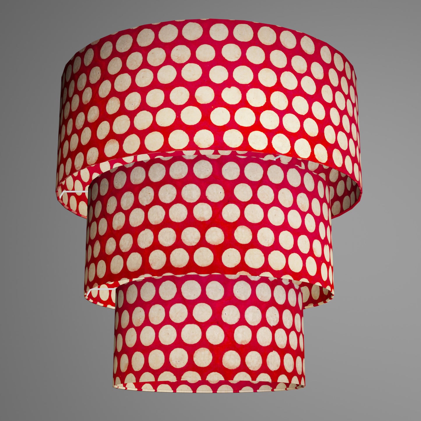 3 Tier Lamp Shade - P84 - Batik Dots on Red, 50cm x 20cm, 40cm x 17.5cm & 30cm x 15cm