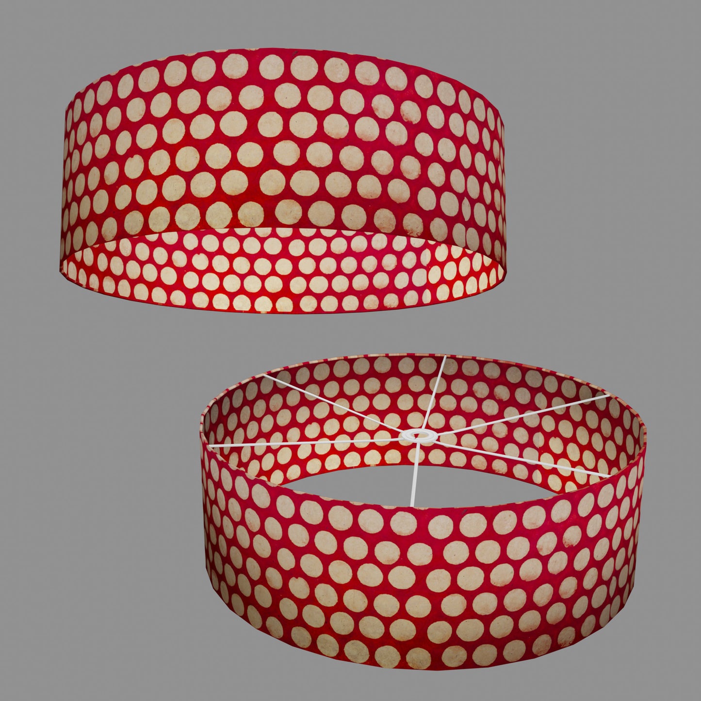 Drum Lamp Shade - P84 - Batik Dots on Red, 60cm(d) x 20cm(h)