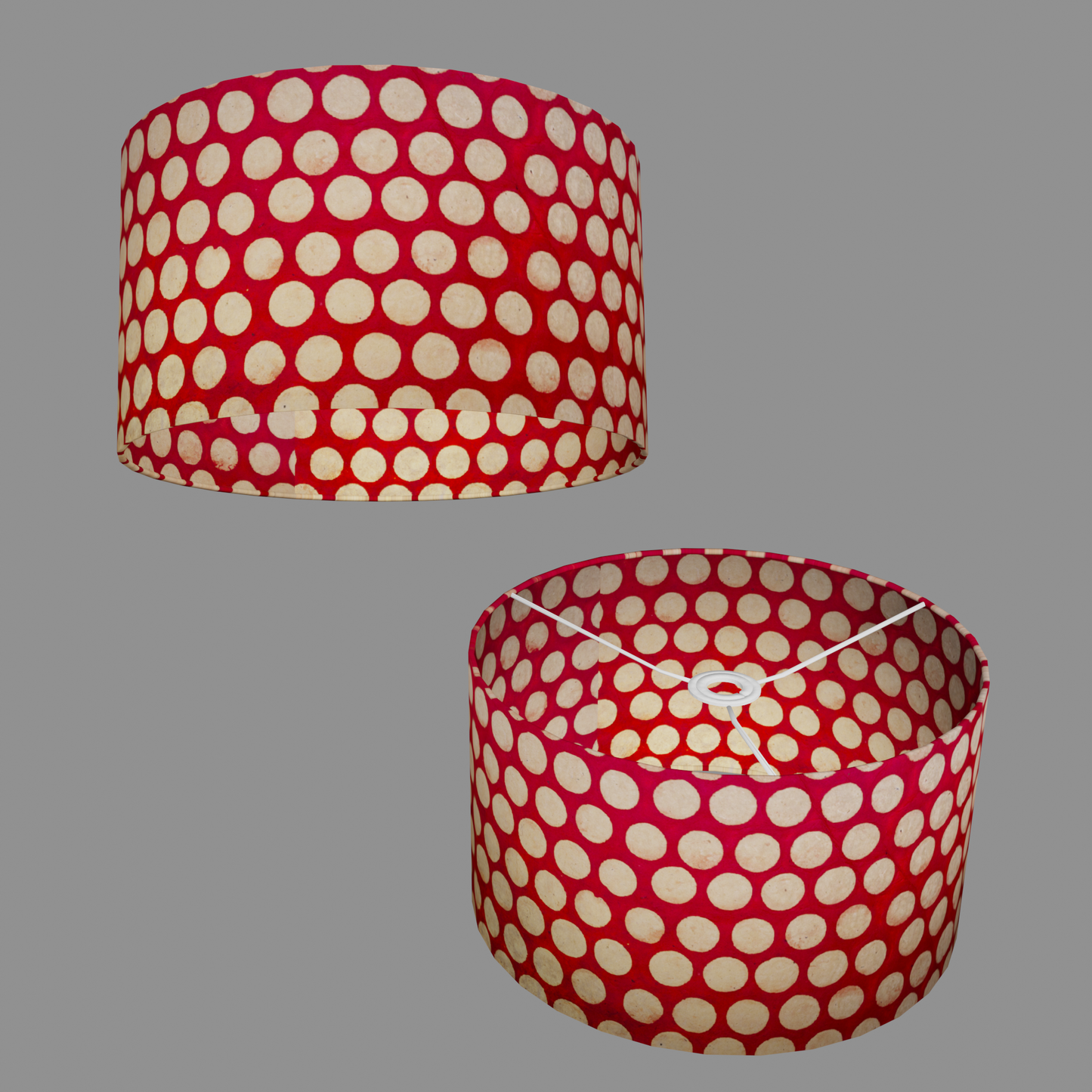 Drum Lamp Shade - P84 ~ Batik Dots on Red, 35cm(d) x 20cm(h)