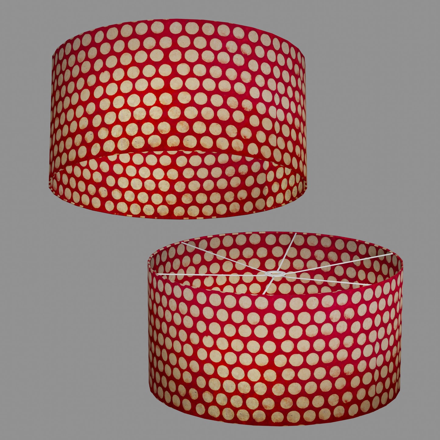 Drum Lamp Shade - P84 ~ Batik Dots on Red, 60cm(d) x 30cm(h)