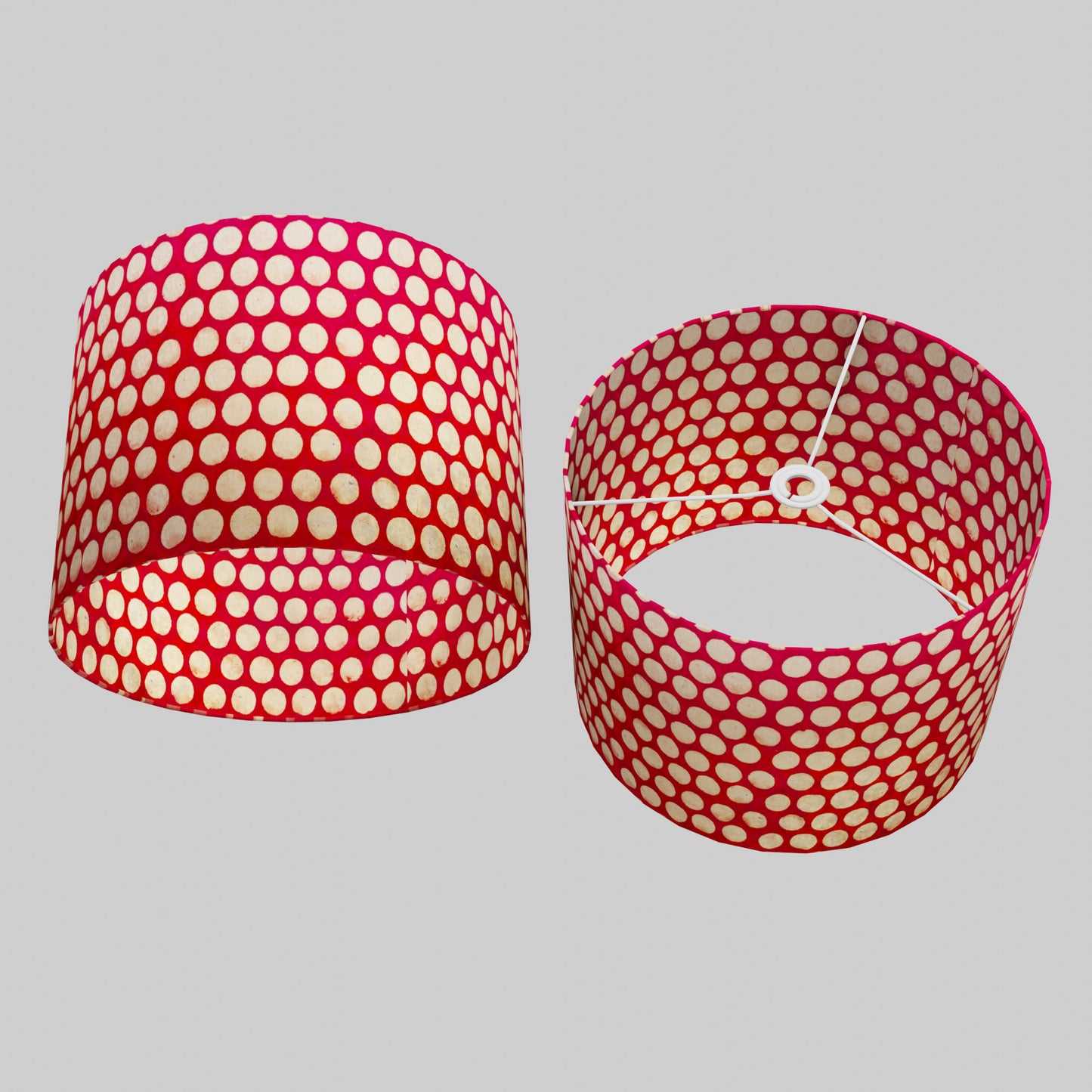 Drum Lamp Shade - P84 - Batik Dots on Red, 40cm(d) x 30cm(h)