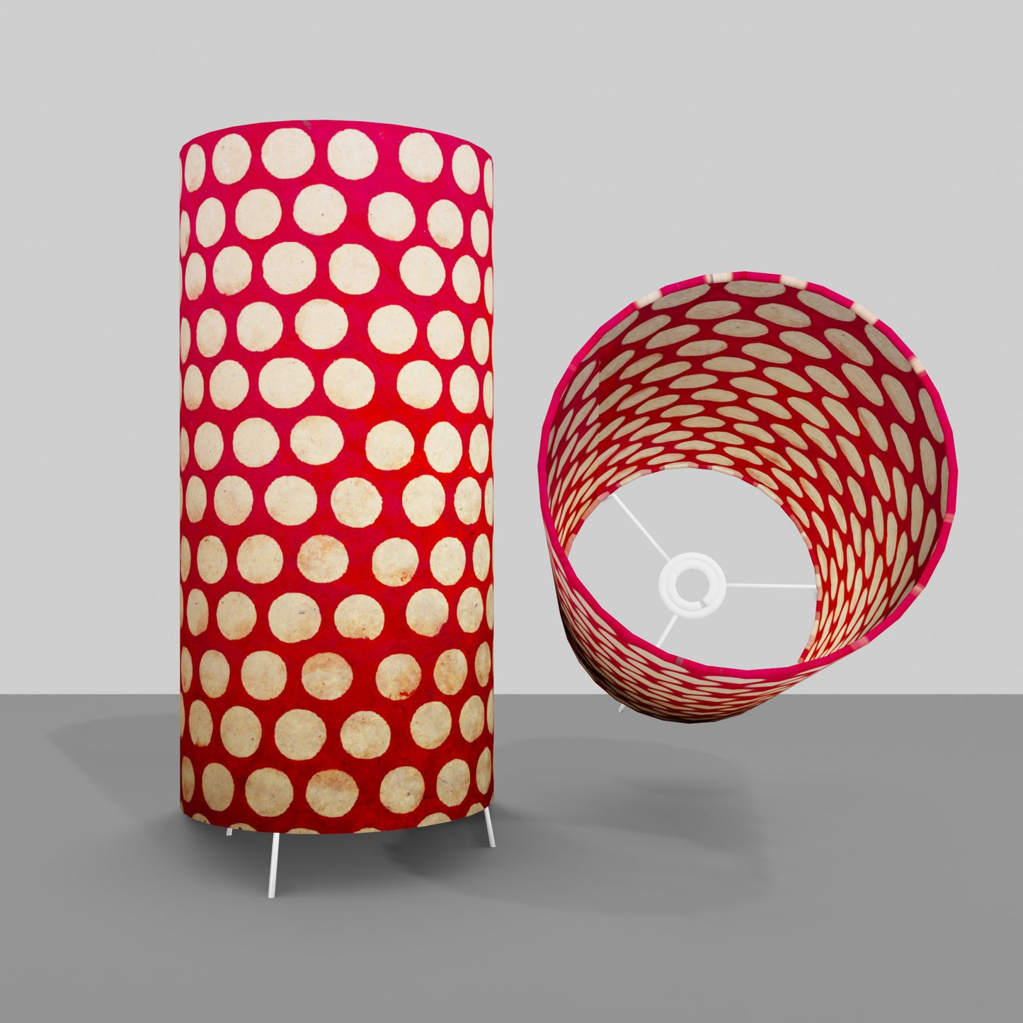 Free Standing Table Lamp Large - P84 ~ Batik Dots on Red