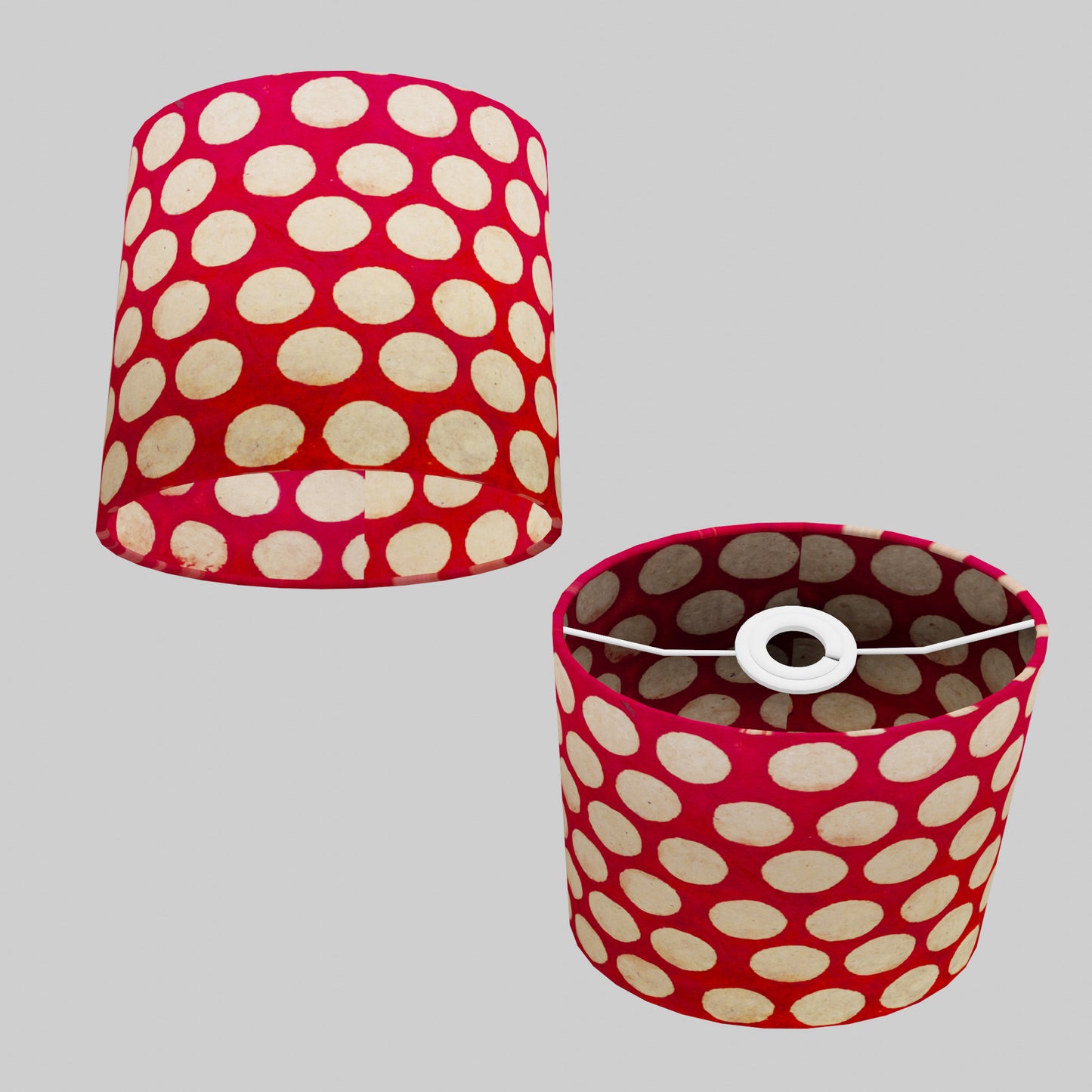 Oval Lamp Shade - P84 ~ Batik Dots on Red, 20cm(w) x 20cm(h) x 13cm(d)