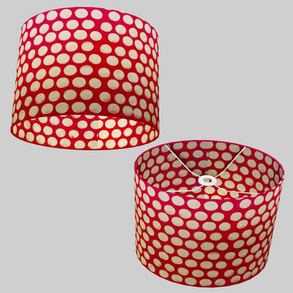 Oval Lamp Shade - P84 ~ Batik Dots on Red, 40cm(w) x 30cm(h) x 30cm(d)