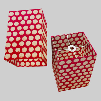 Square Lamp Shade - P84 ~ Batik Dots on Red, 20cm(w) x 30cm(h) x 20cm(d)