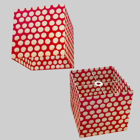 Square Lamp Shade - P84 ~ Batik Dots on Red, 30cm(w) x 30cm(h) x 30cm(d)