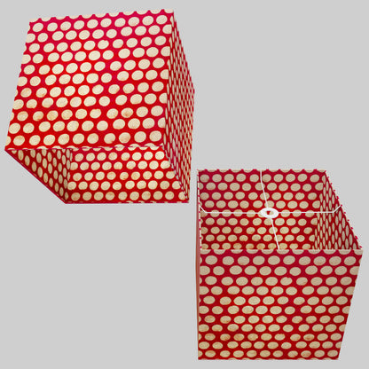 Square Lamp Shade - P84 ~ Batik Dots on Red, 40cm(w) x 40cm(h) x 40cm(d)