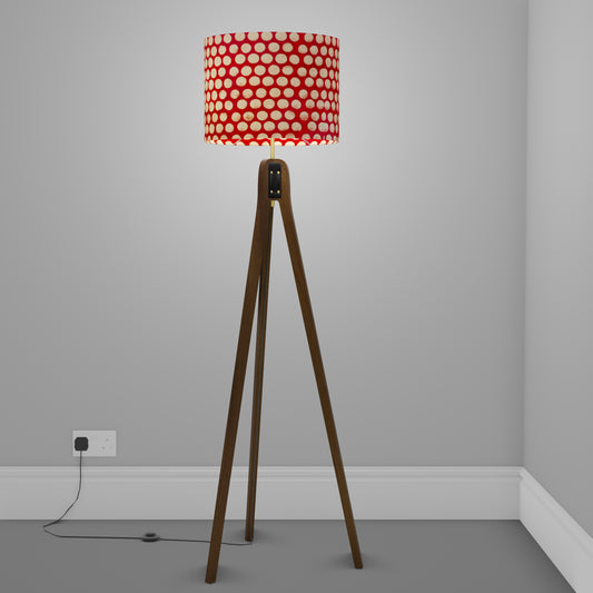 Sapele Tripod Floor Lamp - P84 ~ Batik Dots on Red