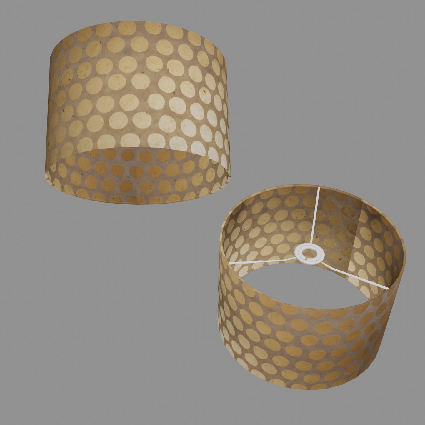 Drum Lamp Shade - P85 ~ Batik Dots on Natural, 30cm(d) x 20cm(h)