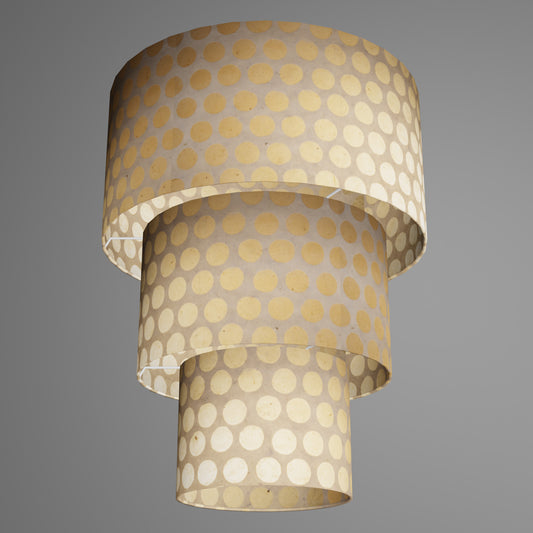 3 Tier Lamp Shade - P85 ~ Batik Dots on Natural, 40cm x 20cm, 30cm x 17.5cm & 20cm x 15cm