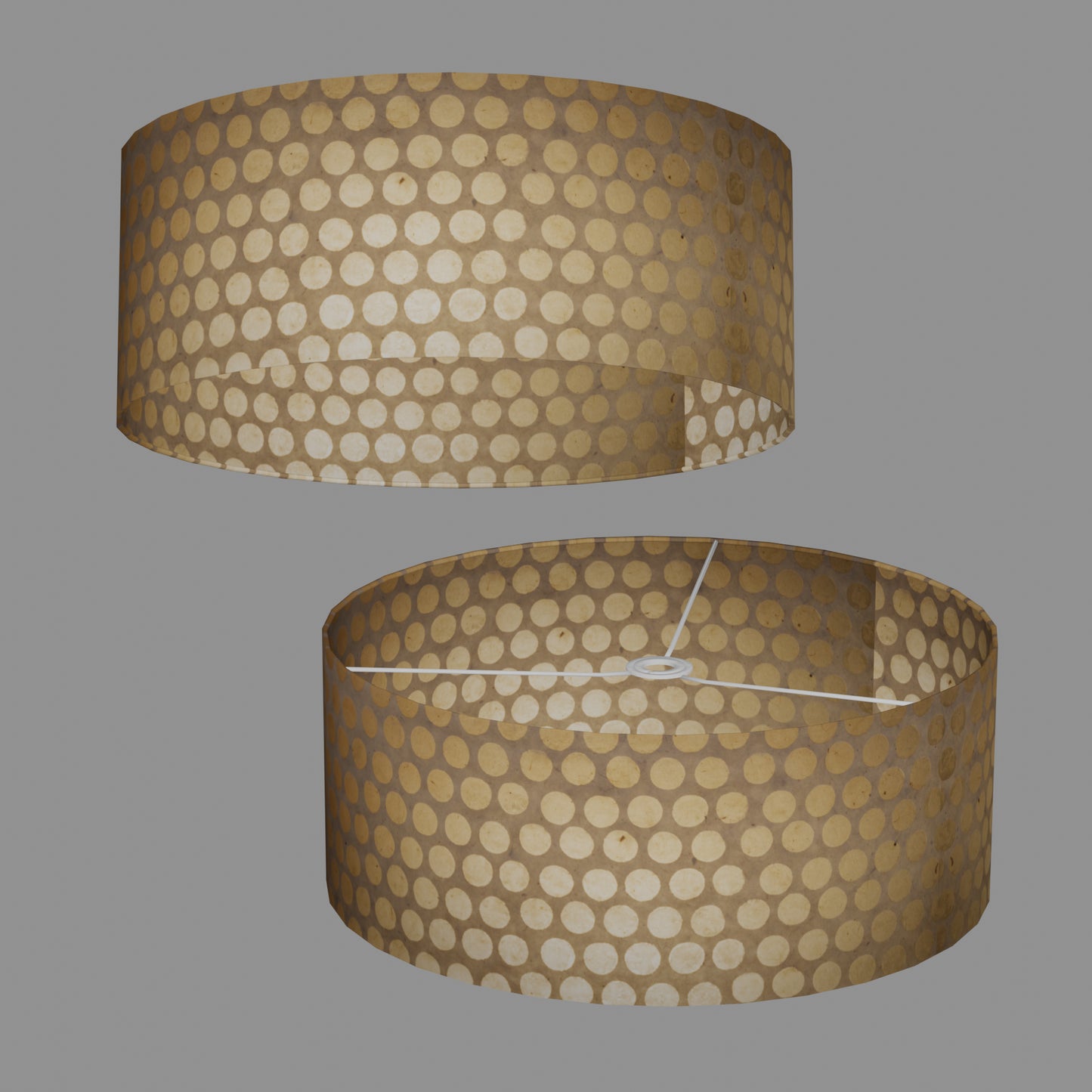 Drum Lamp Shade - P85 ~ Batik Dots on Natural, 50cm(d) x 20cm(h)