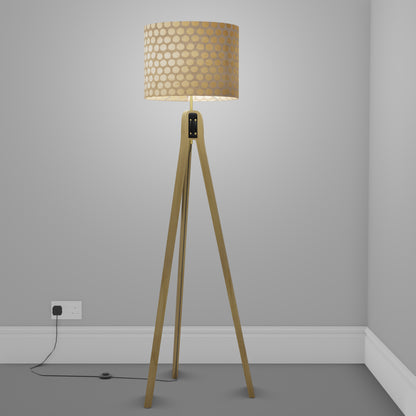 Oak Tripod Floor Lamp  - P85 ~ Batik Dots on Natural