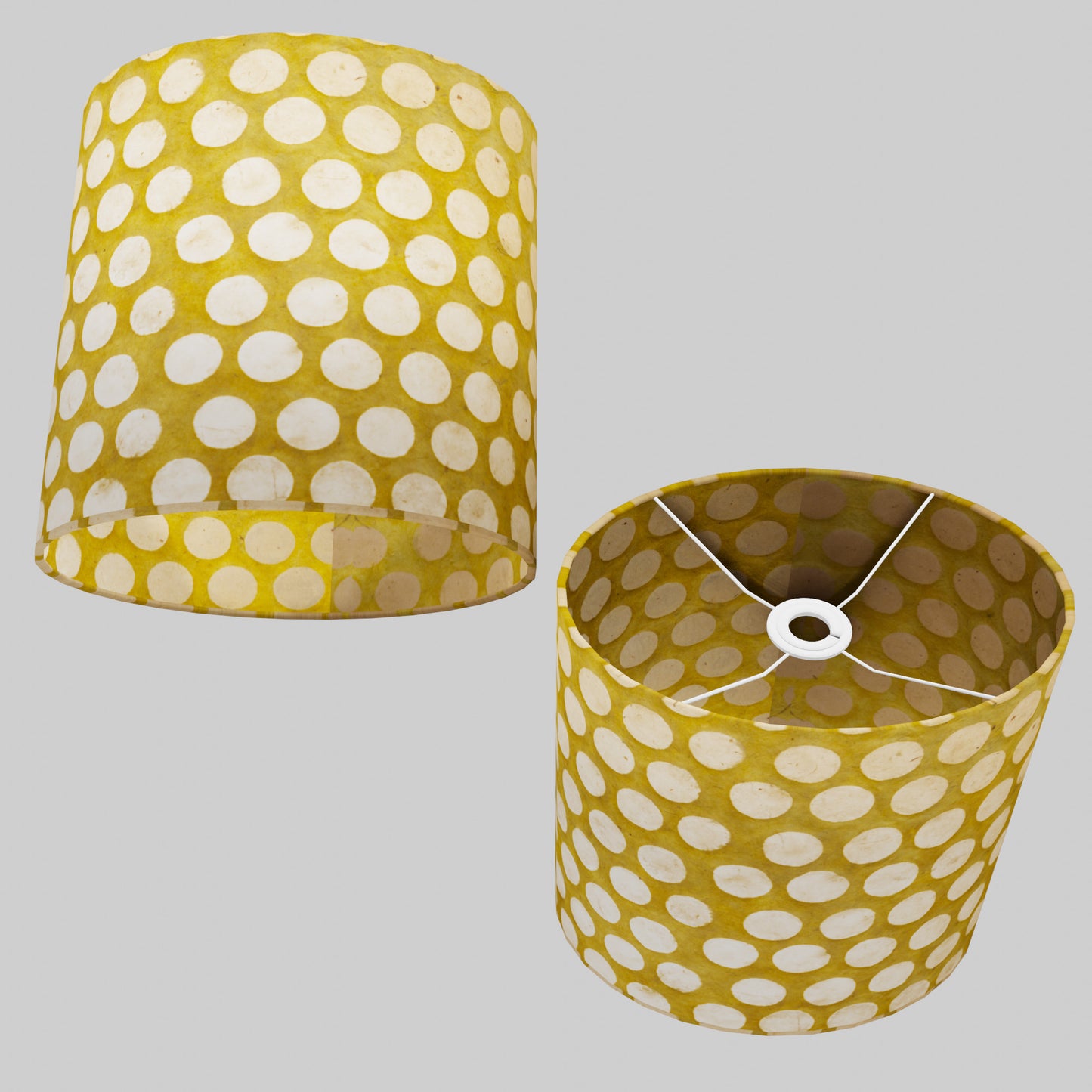 Oval Lamp Shade - P86 ~ Batik Dots on Yellow, 30cm(w) x 30cm(h) x 22cm(d)