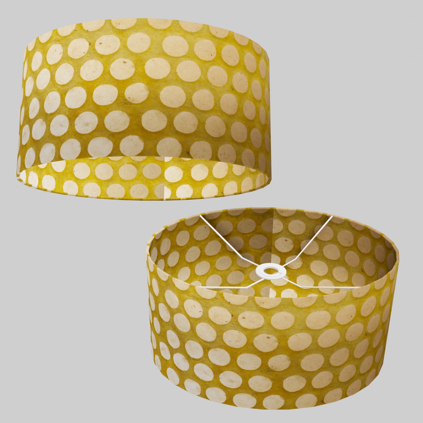 Oval Lamp Shade - P86 ~ Batik Dots on Yellow, 40cm(w) x 20cm(h) x 30cm(d)