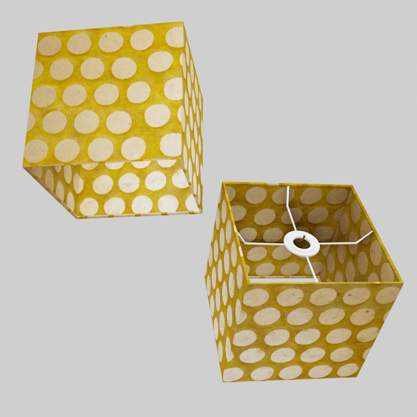 Square Lamp Shade - P86 ~ Batik Dots on Yellow, 20cm(w) x 20cm(h) x 20cm(d)