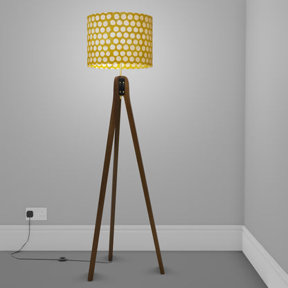 Sapele Tripod Floor Lamp - P86 ~ Batik Dots on Yellow