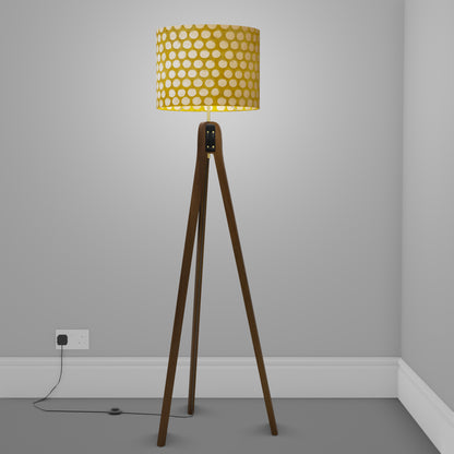 Sapele Tripod Floor Lamp - P86 ~ Batik Dots on Yellow